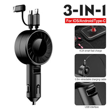 Load image into Gallery viewer, 3-IN-1 Car Charger Mobile Phone  Adapter For IOS/Android/Type-C USB Retractable Charging Cable 4.2A Fast Charing For Truck