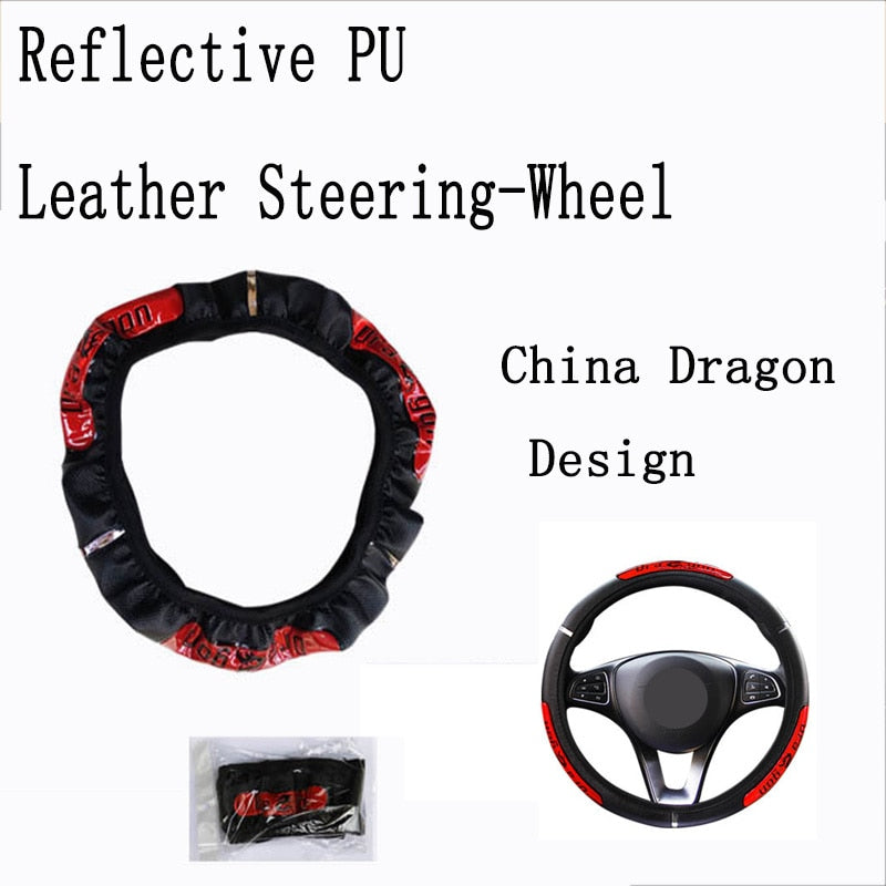 Car Steering Wheel Covers 100% Brand New Reflective Faux Leather  Elastic China Dragon Design Auto Steering Wheel Protector