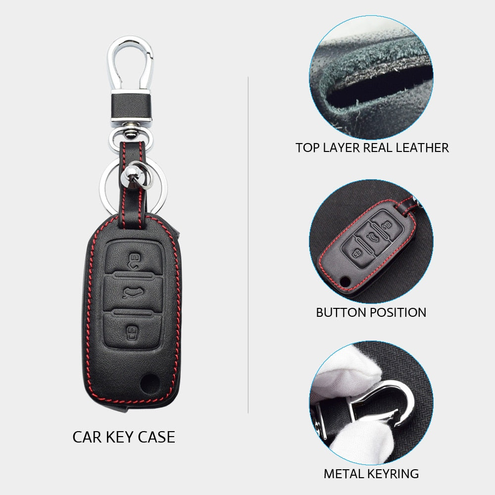 Leather Car Key Case For VW Volkswagen Polo Golf Passat Beetle Caddy T5 Up Eos Tiguan Skoda A5 SEAT Leon Altea Flip Remote Cover