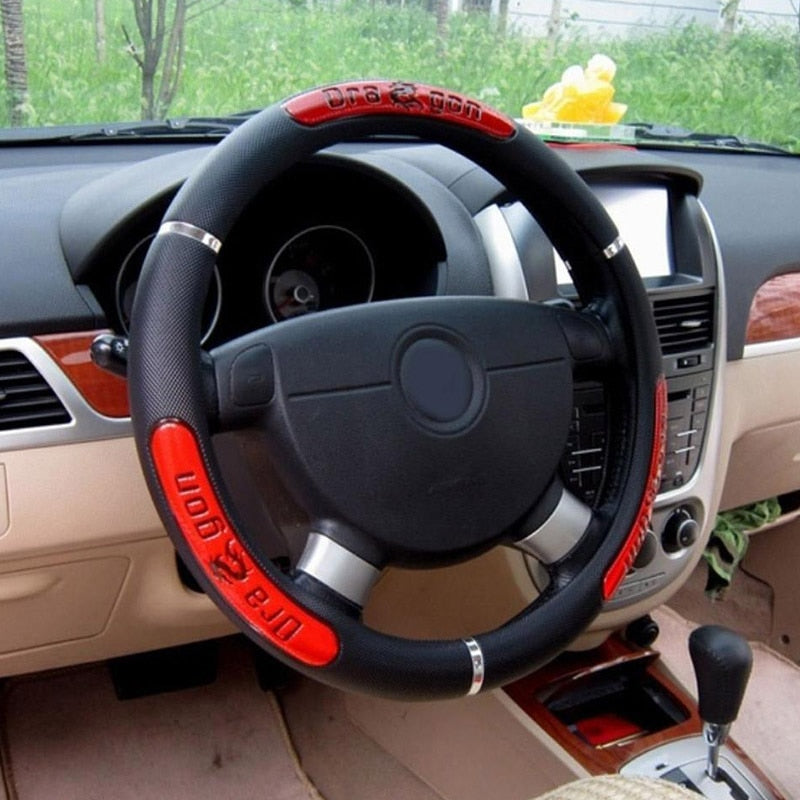 Car Steering Wheel Covers 100% Brand New Reflective Faux Leather  Elastic China Dragon Design Auto Steering Wheel Protector