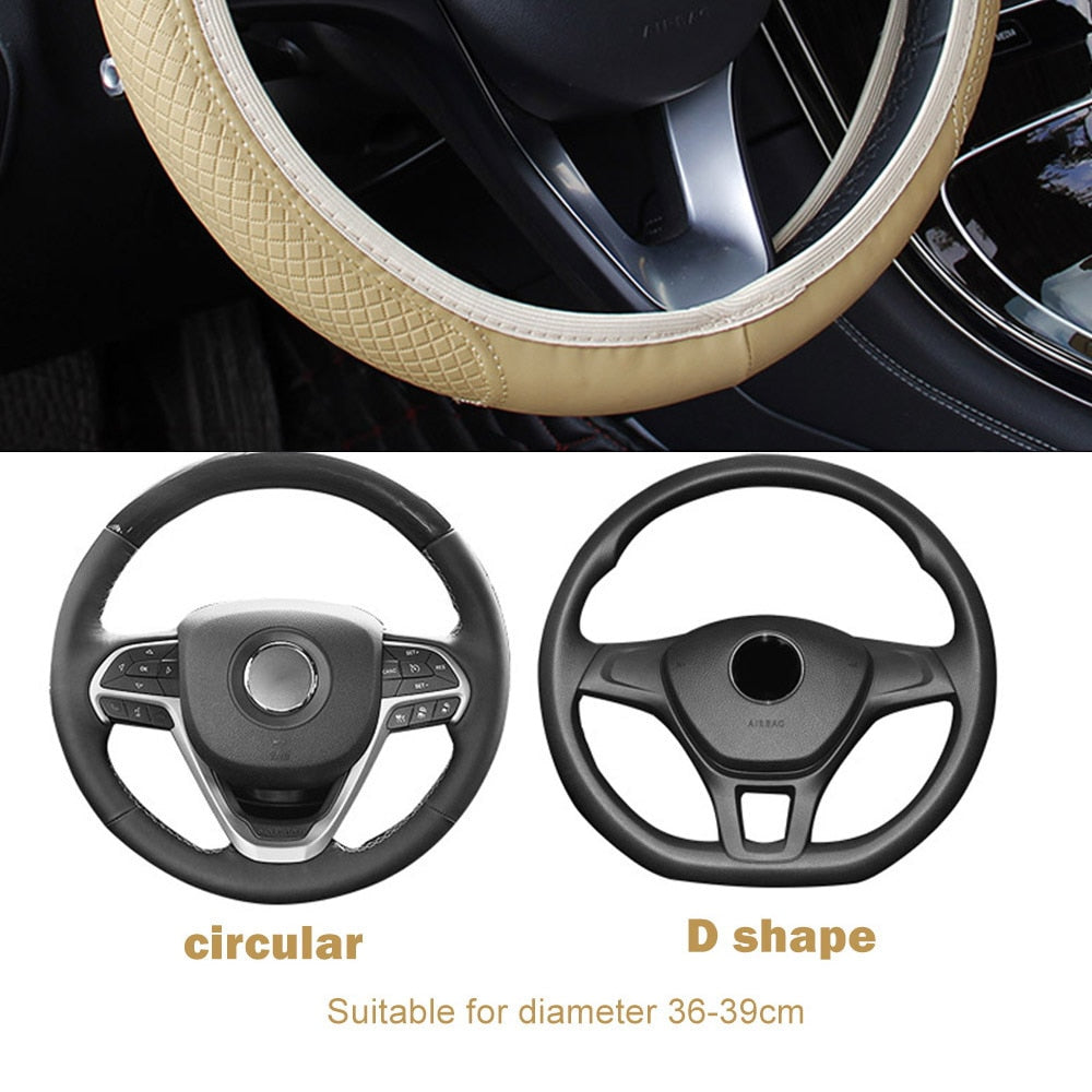 FORAUTO Car Steering Wheel Cover Skidproof Auto Steering- wheel Cover Anti-Slip Universal Embossing Leather Car-styling