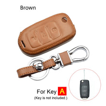 Load image into Gallery viewer, Leather Car Key Case For VW Volkswagen Polo Golf Passat Beetle Caddy T5 Up Eos Tiguan Skoda A5 SEAT Leon Altea Flip Remote Cover