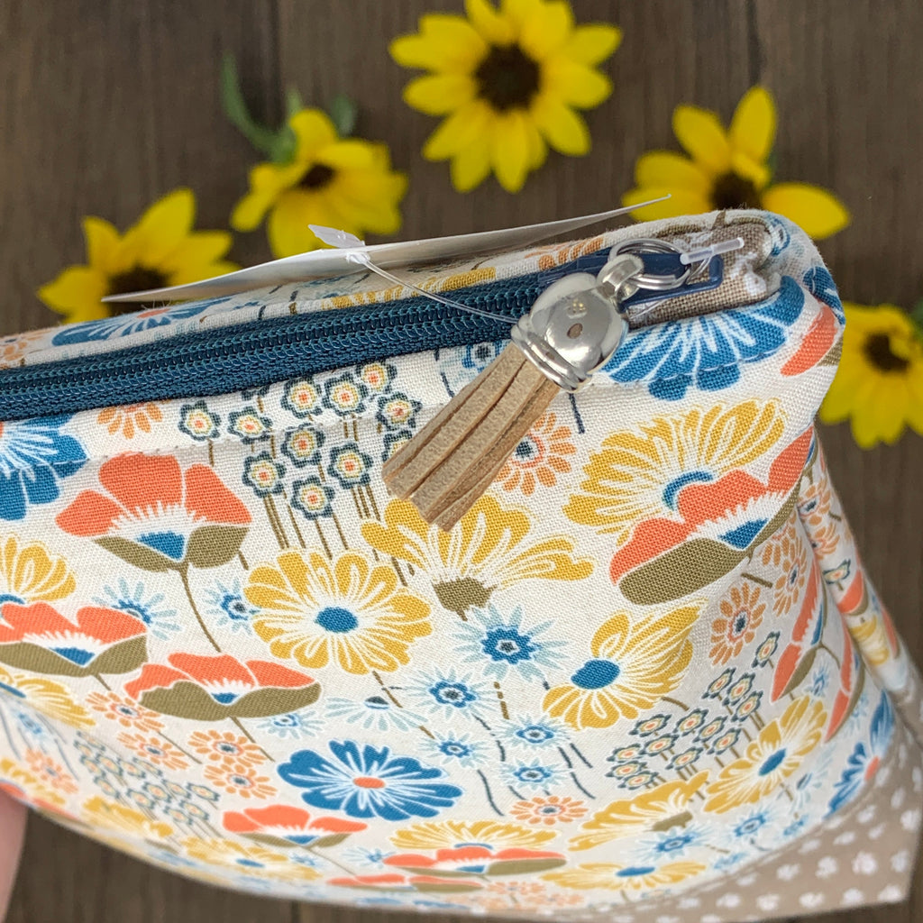 Zipper Bag - Taupe Floral, Medium