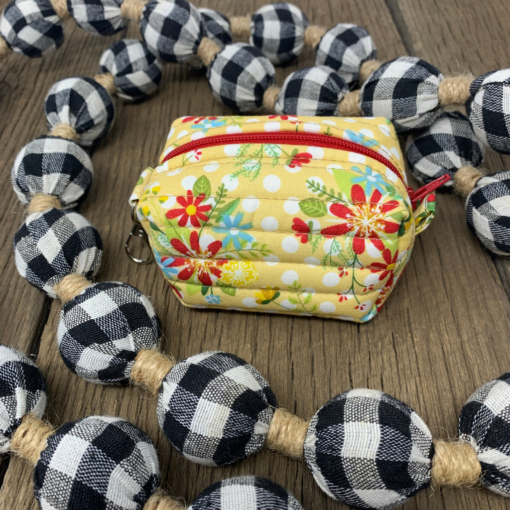 Zipper Bag - Itty Bitty Boxy Pouch, Yellow Floral