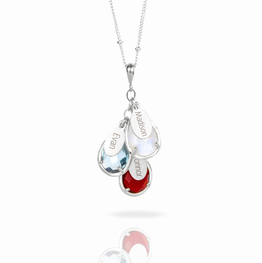 "The Danique Necklace" Mother's Cascade Necklace with Kid's Name and Birthstones, 925 Sterling Silver or 14k Gold Filled, Mother's Day Gift for Mom