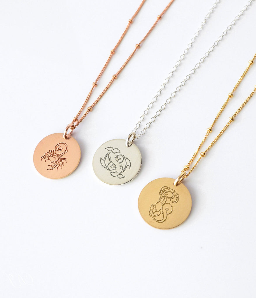 Zodiac Image Necklace : Silver, Gold or Rose Gold filled